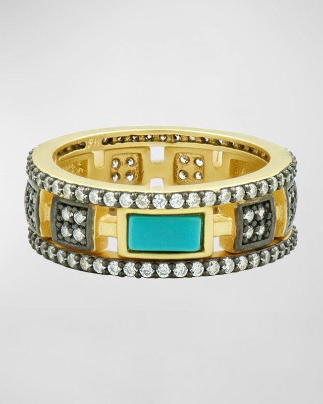 Turquoise and Cubic Zirconia Stack Rings, Set of 3, Size 6-